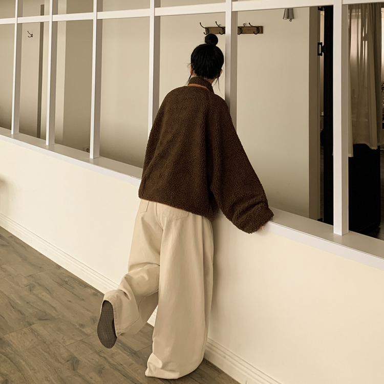 왕오버핏 귀여운 뽀글이 배색 하이넥 포켓 후리스야상 자켓 리버시블 점퍼 패딩