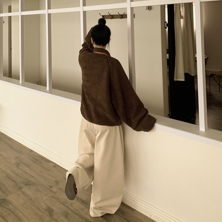 왕오버핏 귀여운 뽀글이 배색 하이넥 포켓 후리스야상 자켓 리버시블 점퍼 패딩