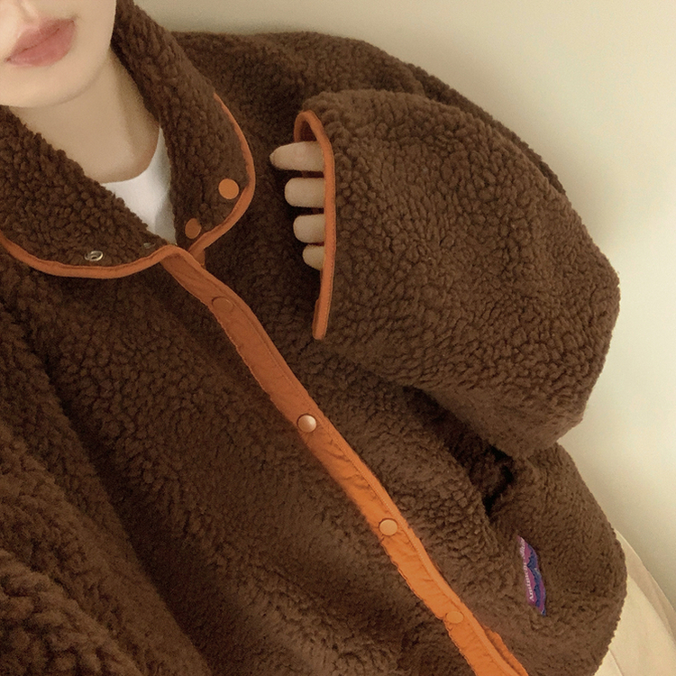 왕오버핏 귀여운 뽀글이 배색 하이넥 포켓 후리스야상 자켓 리버시블 점퍼 패딩