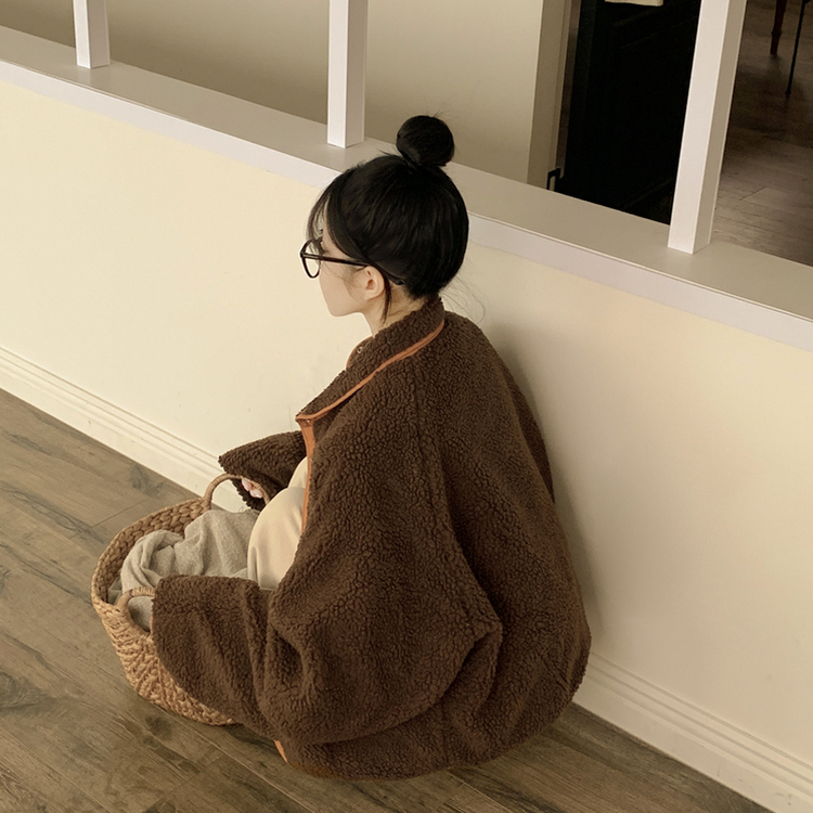 왕오버핏 귀여운 뽀글이 배색 하이넥 포켓 후리스야상 자켓 리버시블 점퍼 패딩