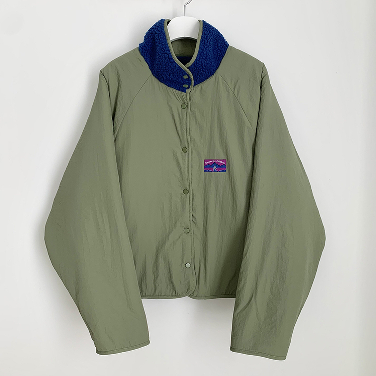 왕오버핏 귀여운 뽀글이 배색 하이넥 포켓 후리스야상 자켓 리버시블 점퍼 패딩