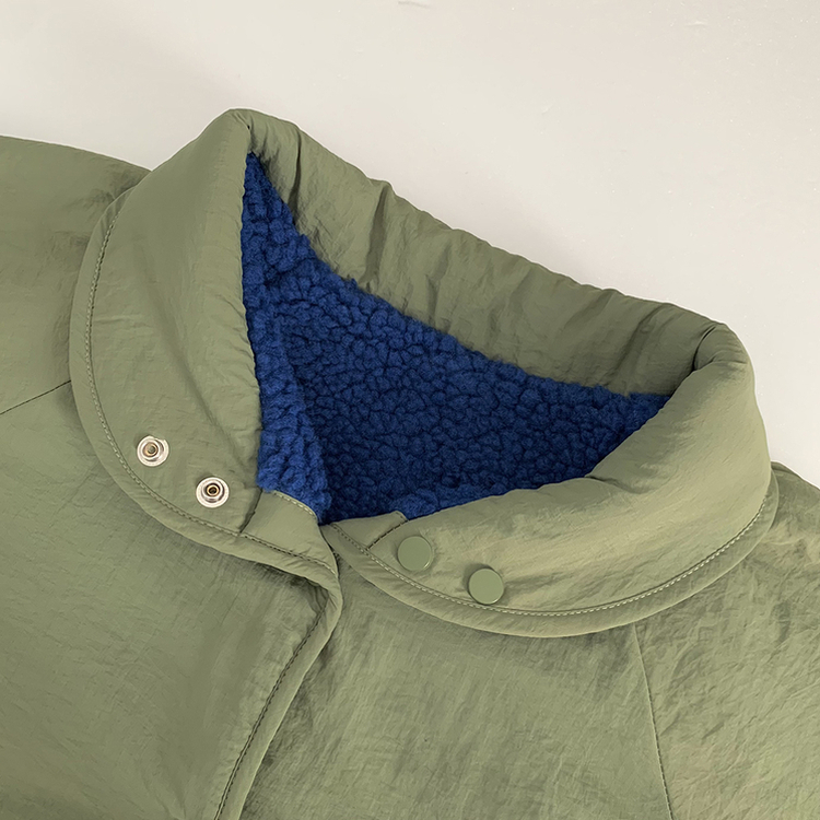 왕오버핏 귀여운 뽀글이 배색 하이넥 포켓 후리스야상 자켓 리버시블 점퍼 패딩