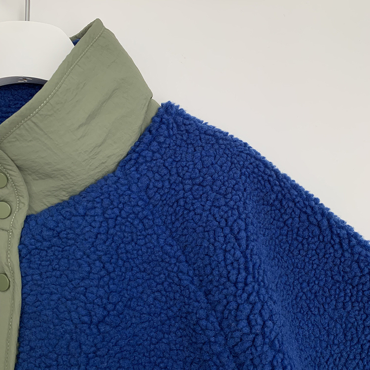 왕오버핏 귀여운 뽀글이 배색 하이넥 포켓 후리스야상 자켓 리버시블 점퍼 패딩