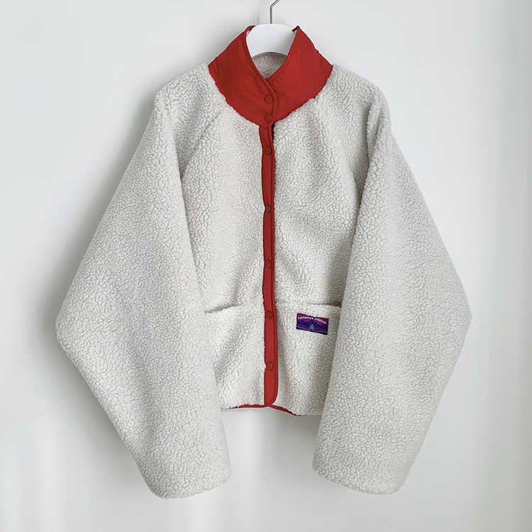 왕오버핏 귀여운 뽀글이 배색 하이넥 포켓 후리스야상 자켓 리버시블 점퍼 패딩