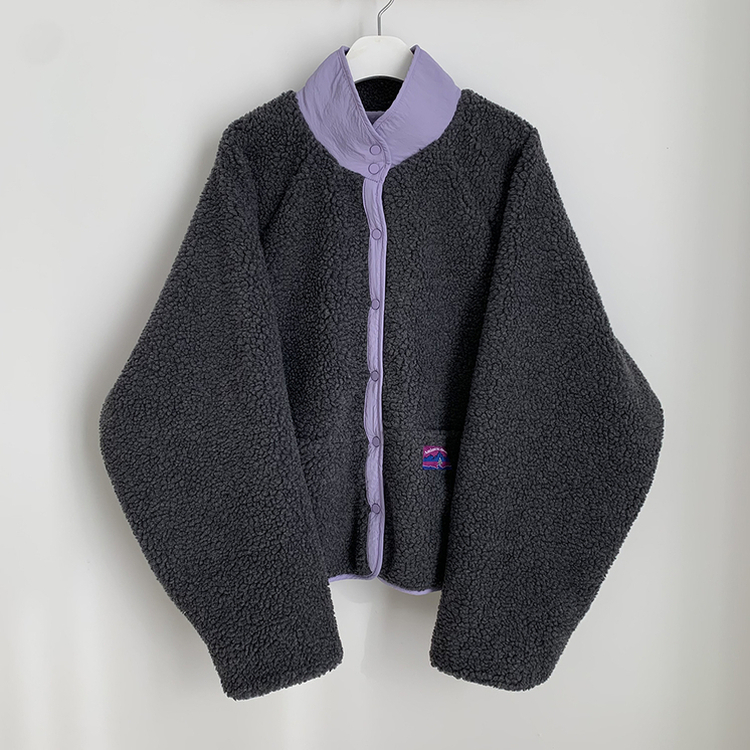 왕오버핏 귀여운 뽀글이 배색 하이넥 포켓 후리스야상 자켓 리버시블 점퍼 패딩