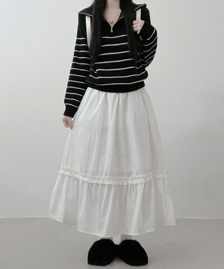 フリルレースフレアバンディングロングスカート｜ミディ/ロング