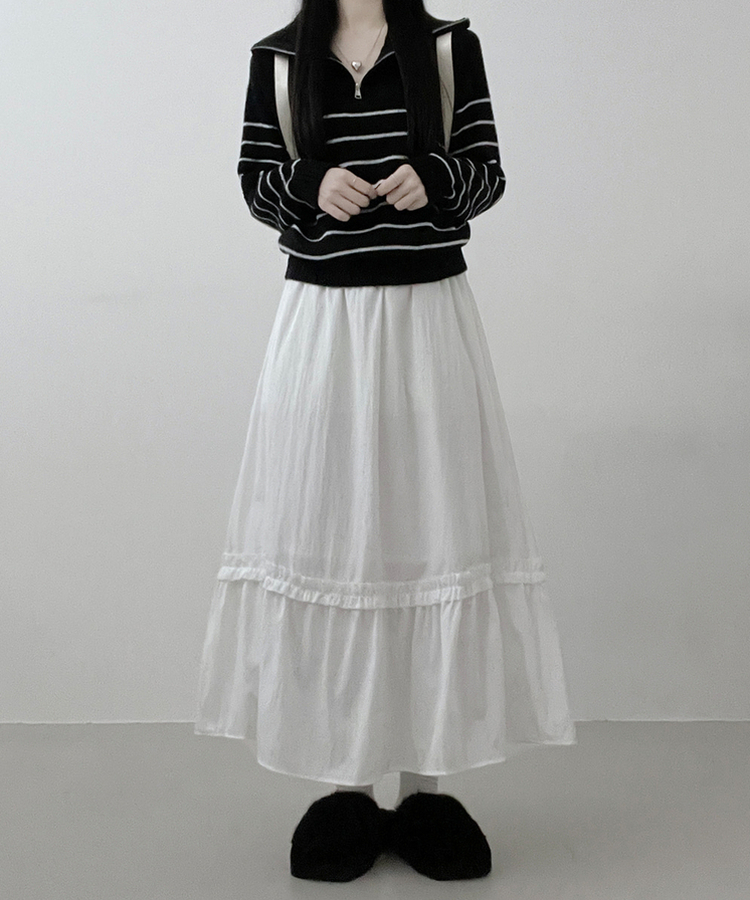 フリルレースフレアバンディングロングスカート｜ミディ/ロング