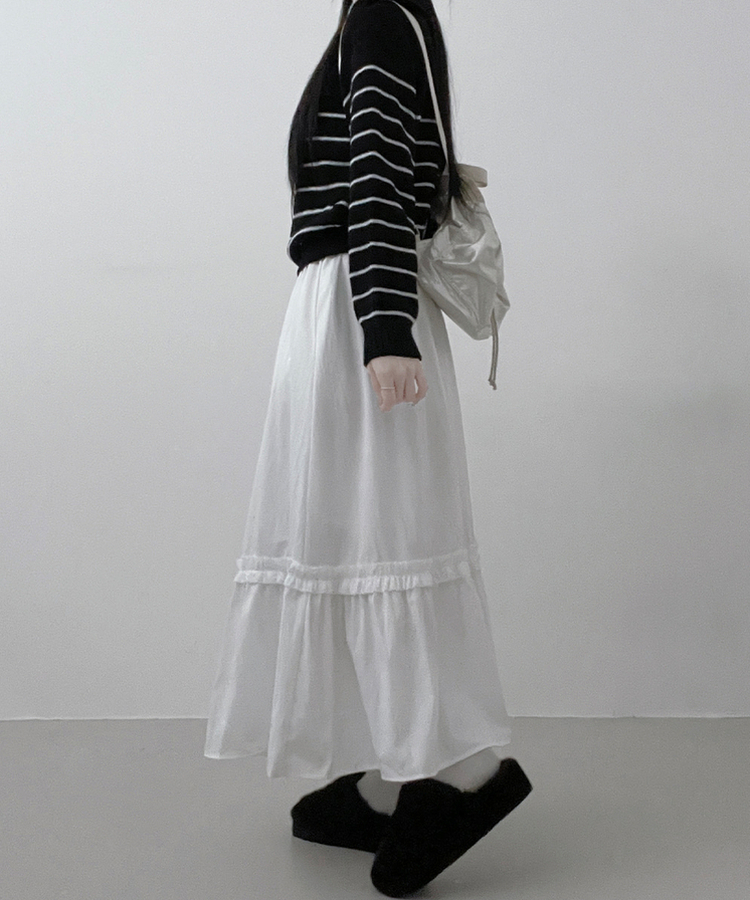 フリルレースフレアバンディングロングスカート｜ミディ/ロング