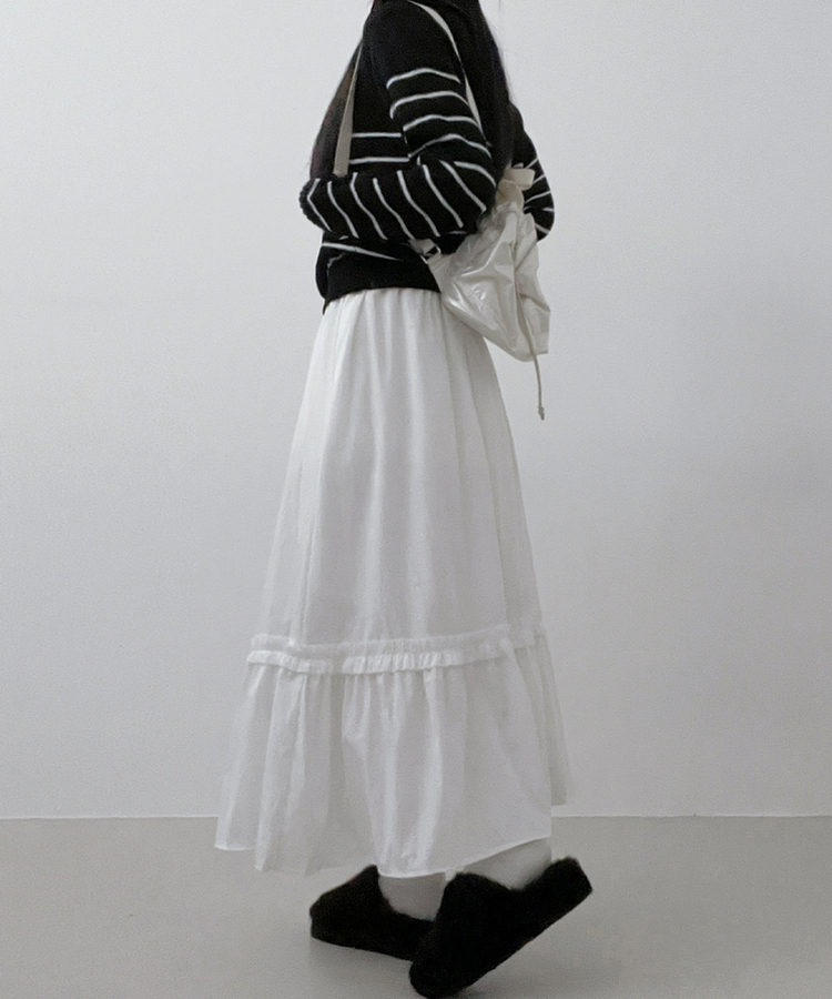 フリルレースフレアバンディングロングスカート｜ミディ/ロング