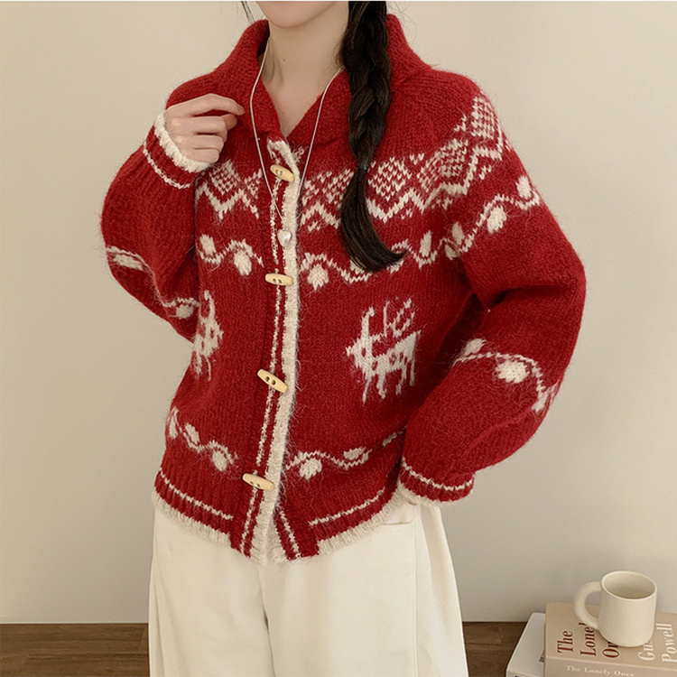 ノルディックニットカーディガン WINE