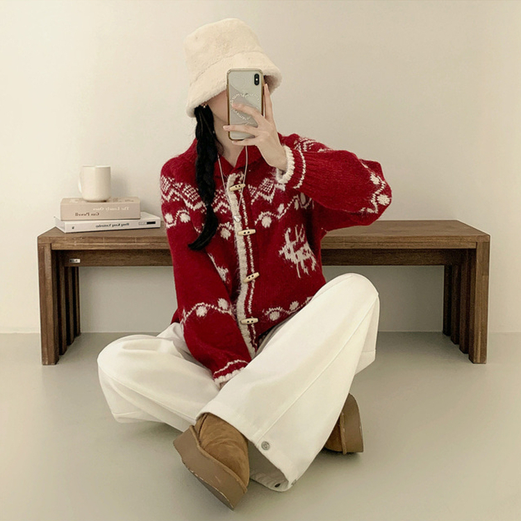 ノルディックニットカーディガン WINE