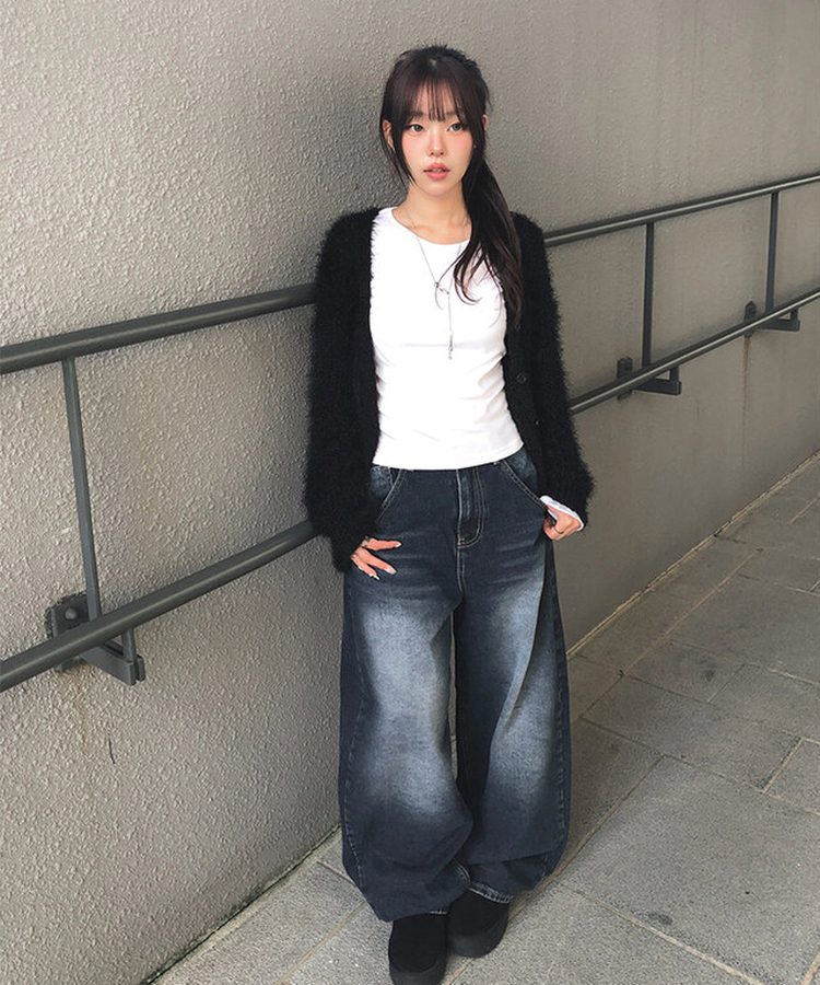 スナップワイドウォッシングデニムパンツ｜デニム｜韓国