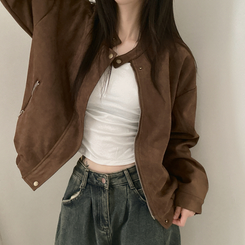 チャイナカラーバイカースエードジャケット BROWN