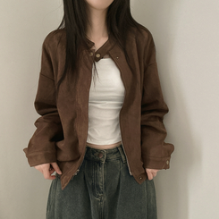 チャイナカラーバイカースエードジャケット BROWN