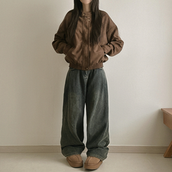 チャイナカラーバイカースエードジャケット BROWN