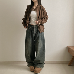 チャイナカラーバイカースエードジャケット BROWN