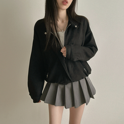 チャイナカラーバイカースエードジャケット BLACK