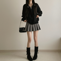 チャイナカラーバイカースエードジャケット BLACK