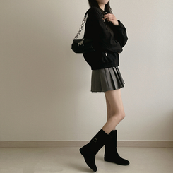 チャイナカラーバイカースエードジャケット BLACK