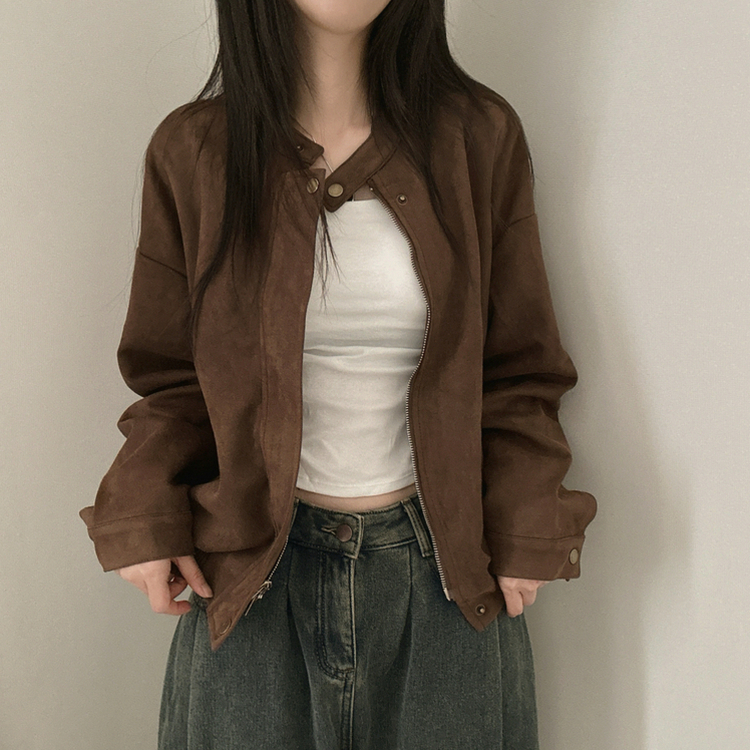 チャイナカラーバイカースエードジャケット BROWN