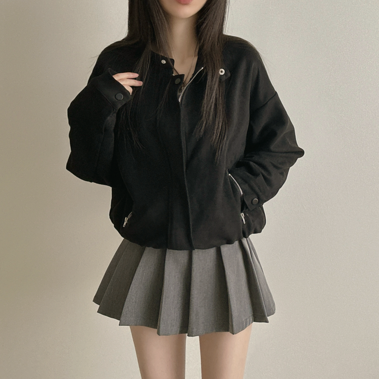 チャイナカラーバイカースエードジャケット BLACK