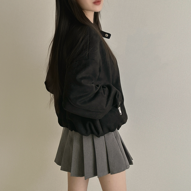 チャイナカラーバイカースエードジャケット BLACK