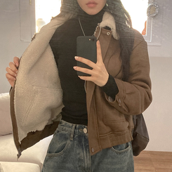 너트 뽀글이 덤블 무스탕 점퍼 브라운