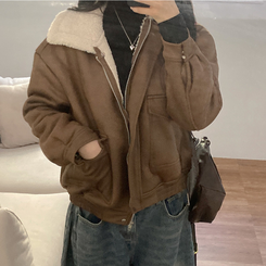 너트 뽀글이 덤블 무스탕 점퍼 브라운