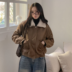 너트 뽀글이 덤블 무스탕 점퍼 브라운