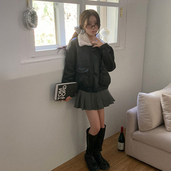 너트 뽀글이 덤블 무스탕 점퍼 블랙