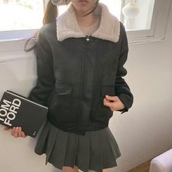 너트 뽀글이 덤블 무스탕 점퍼 블랙