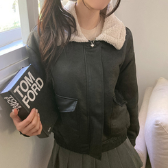 너트 뽀글이 덤블 무스탕 점퍼 블랙