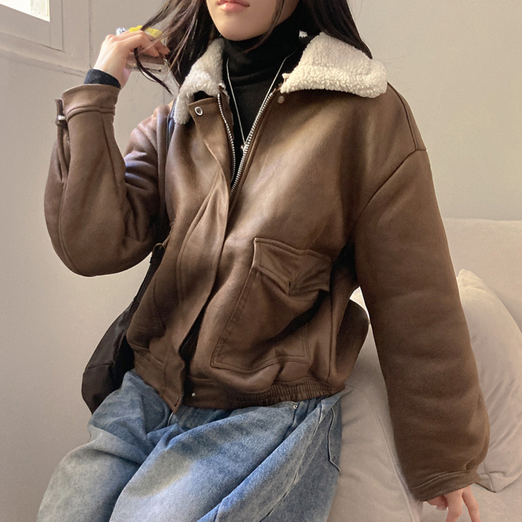 너트 뽀글이 덤블 무스탕 점퍼 브라운