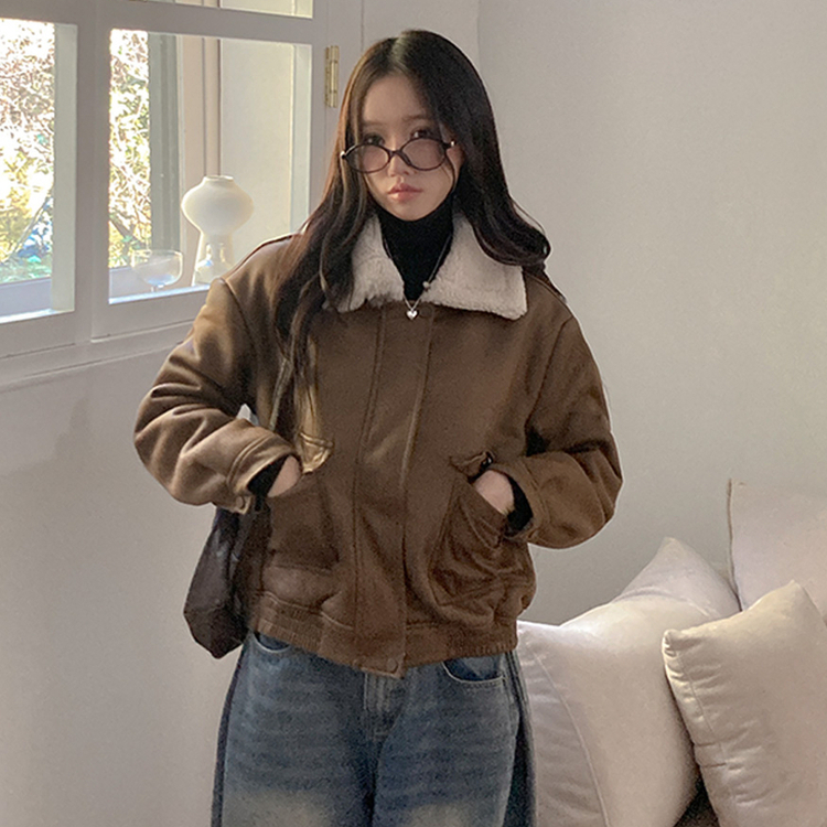 너트 뽀글이 덤블 무스탕 점퍼 브라운