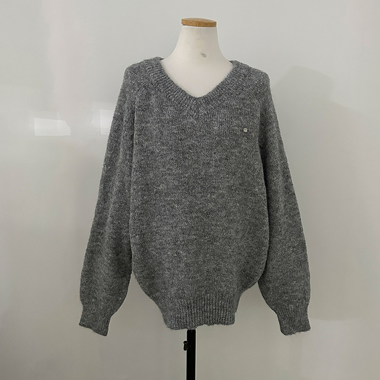 크레파스 알파카 모헤어 울 브이넥 루즈핏 니트
