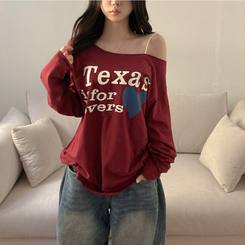 テキサスハートオフショルダー長袖Tシャツ WINE