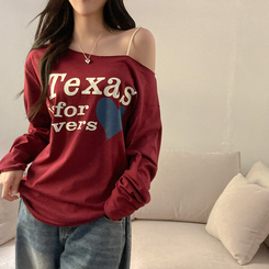 テキサスハートオフショルダー長袖Tシャツ WINE