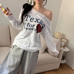 テキサスハートオフショルダー長袖Tシャツ WHITE