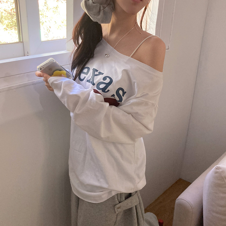 テキサスハートオフショルダー長袖Tシャツ WHITE