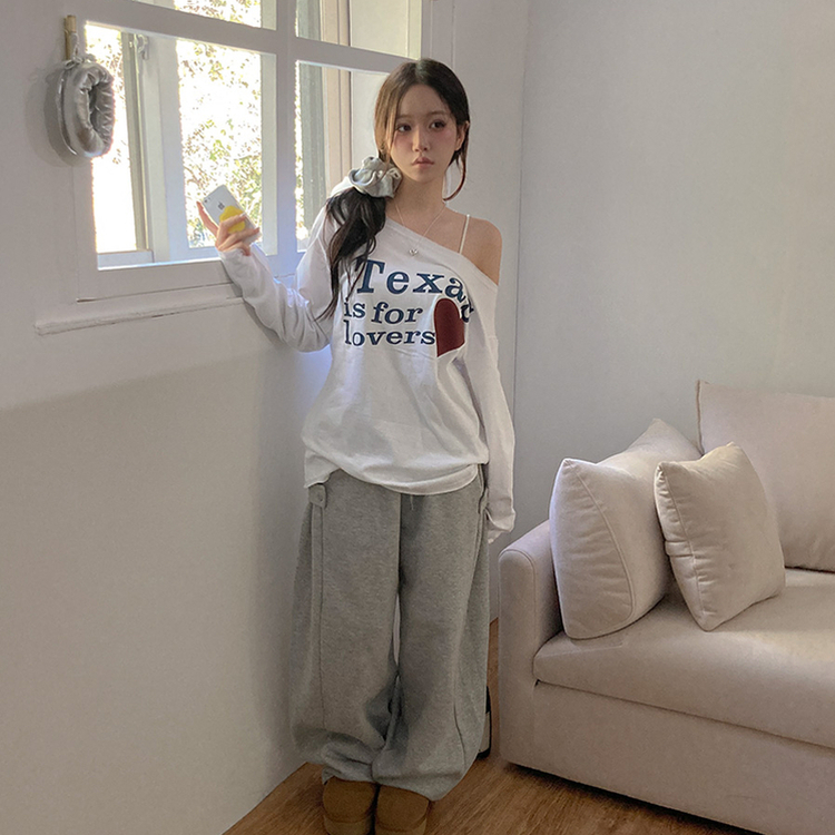 テキサスハートオフショルダー長袖Tシャツ WHITE