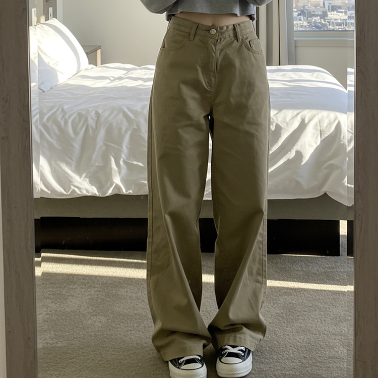 겨울기모ver 호이트 3기장 5컬러 베이직 와이드 코튼 팬츠 카키