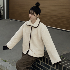 양털 뽀글이 배색 아방핏 스웨이드 무스탕 퍼자켓 후리스 점퍼 아이보리