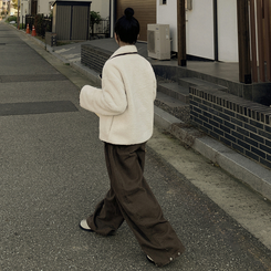 양털 뽀글이 배색 아방핏 스웨이드 무스탕 퍼자켓 후리스 점퍼 아이보리
