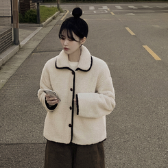 양털 뽀글이 배색 아방핏 스웨이드 무스탕 퍼자켓 후리스 점퍼 아이보리