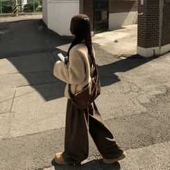 양털 뽀글이 배색 아방핏 스웨이드 무스탕 퍼자켓 후리스 점퍼 베이지