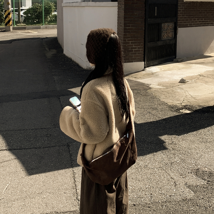 양털 뽀글이 배색 아방핏 스웨이드 무스탕 퍼자켓 후리스 점퍼 베이지