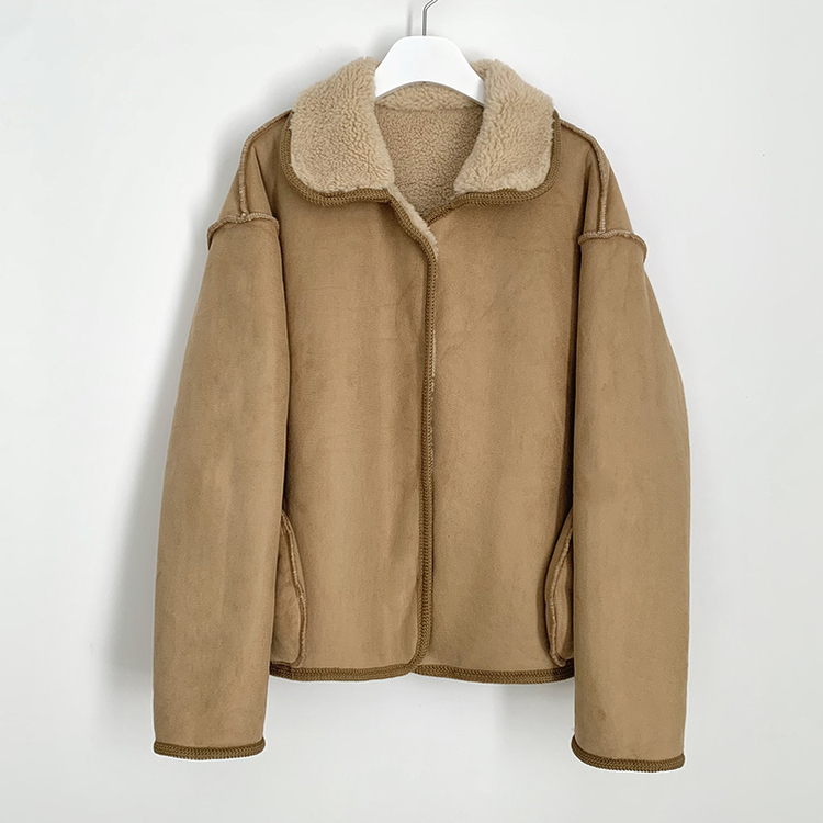 양털 뽀글이 배색 아방핏 스웨이드 무스탕 퍼자켓 후리스 점퍼