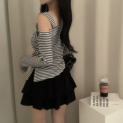 ストライプワンショルダー長袖Tシャツ IVORY