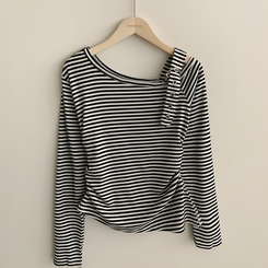 ストライプワンショルダー長袖Tシャツ