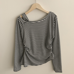 ストライプワンショルダー長袖Tシャツ